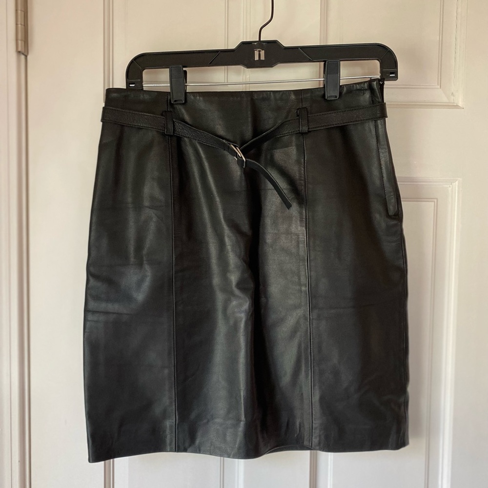 BCBG black leather skirt